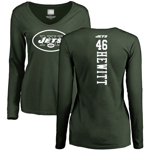 New York Jets Green Women Neville Hewitt Backer NFL Football #46 Long Sleeve T Shirt->women nfl jersey->Women Jersey